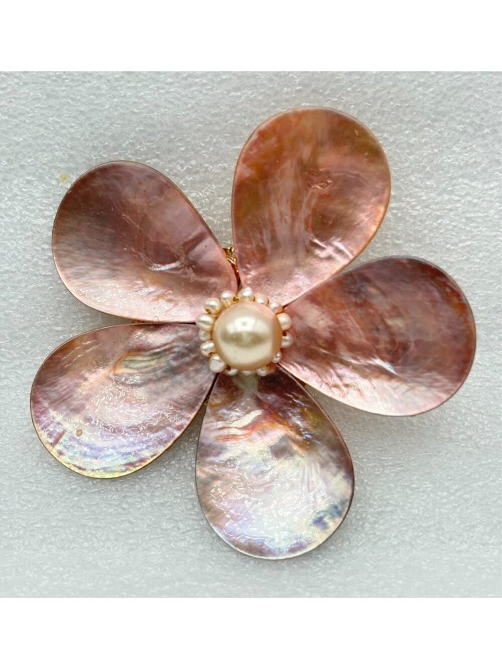 1960s Carved Natural Shell Petals And Pearls Brooch-RARE
